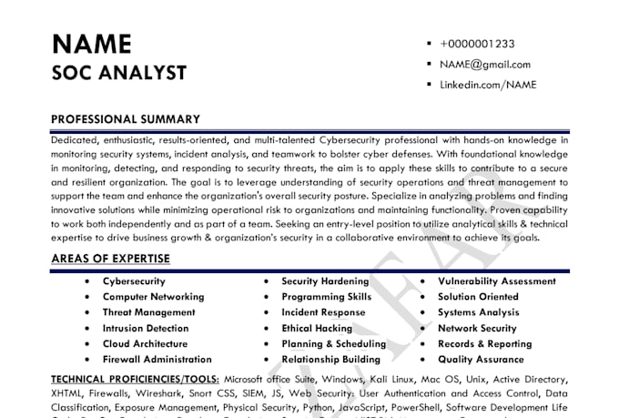 write your cyber security, soc, and data analyst resume and linkedin